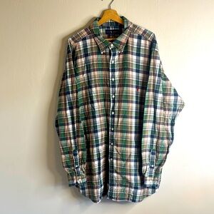 Ralph Lauren Men's Green Plaid Cotton Button Down Shirt 3XLT Polo Pony Y2K